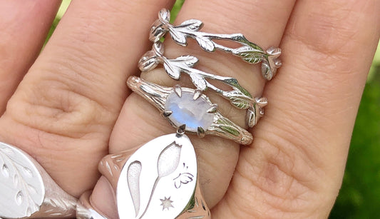 Angel's Wing, Raw Moonstone Solitary Engagement Ring