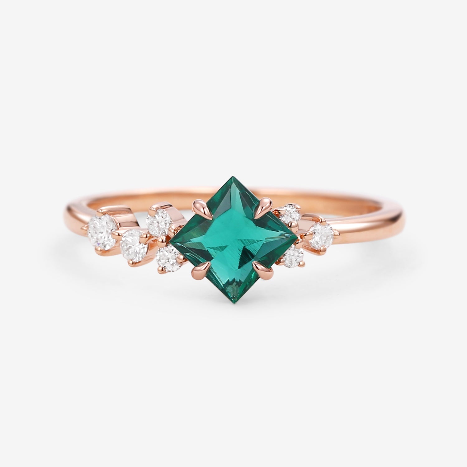 Princess Cut Moss Agate & Moissanite Rose Gold Ring