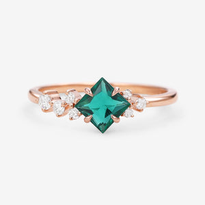 Princess Cut Moss Agate & Moissanite Rose Gold Ring