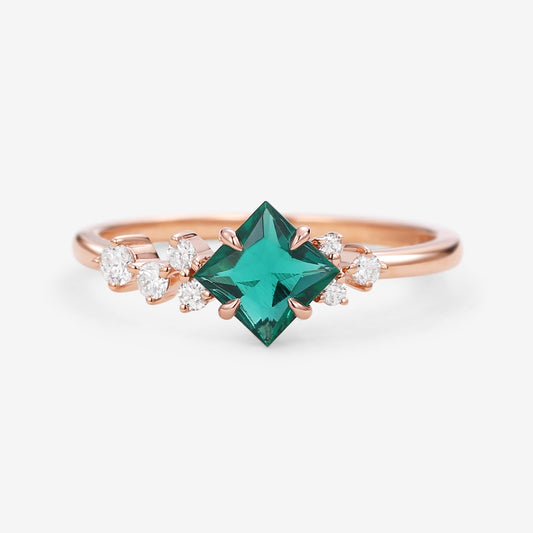 Princess Cut Moss Agate & Moissanite Rose Gold Ring