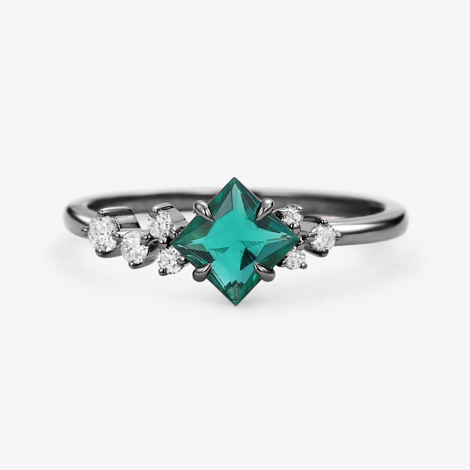 Princess Cut Moss Agate & Moissanite Rose Gold Ring