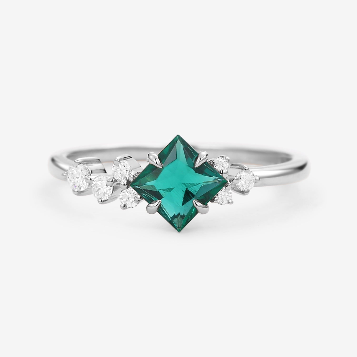 Princess Cut Moss Agate & Moissanite Rose Gold Ring