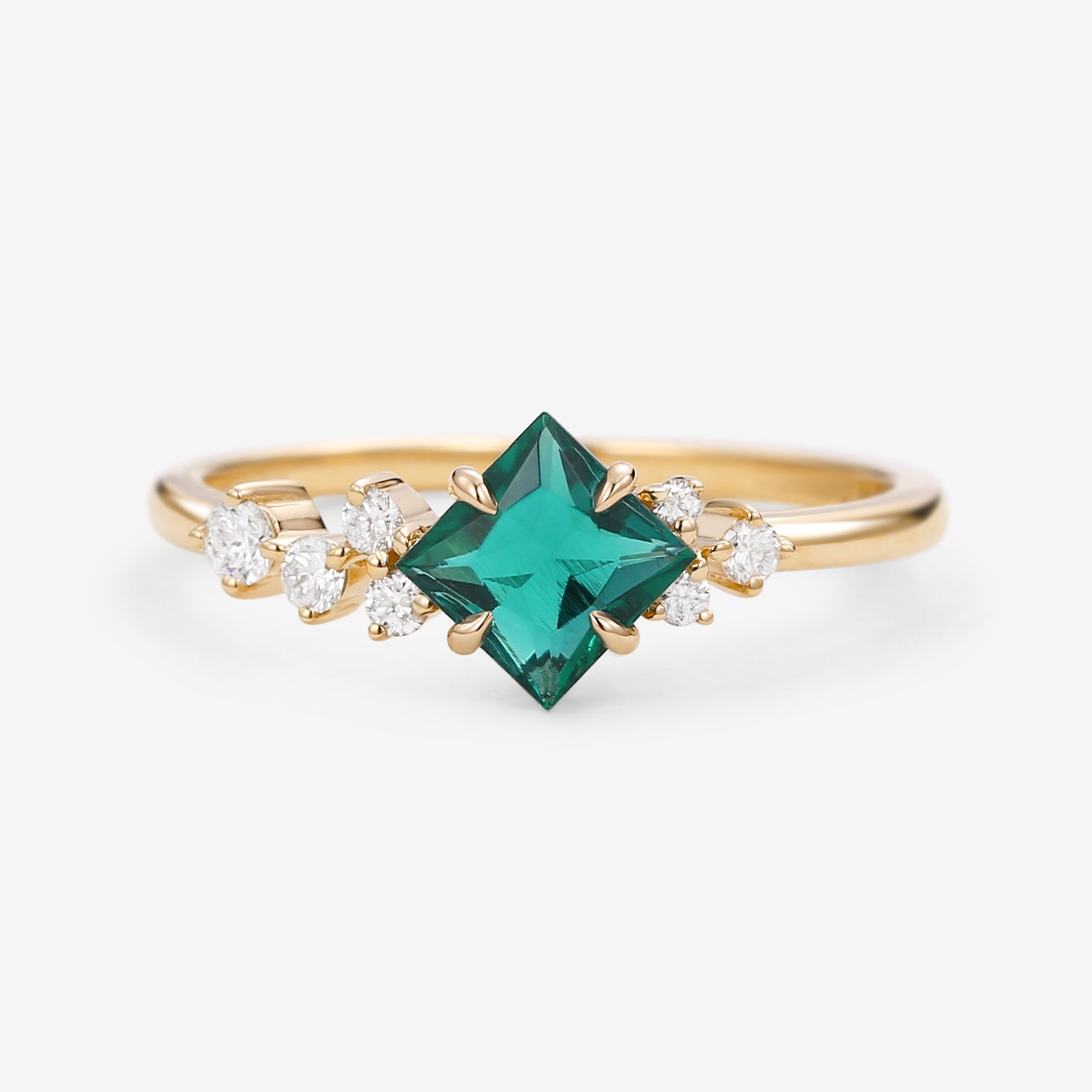 Princess Cut Moss Agate & Moissanite Rose Gold Ring