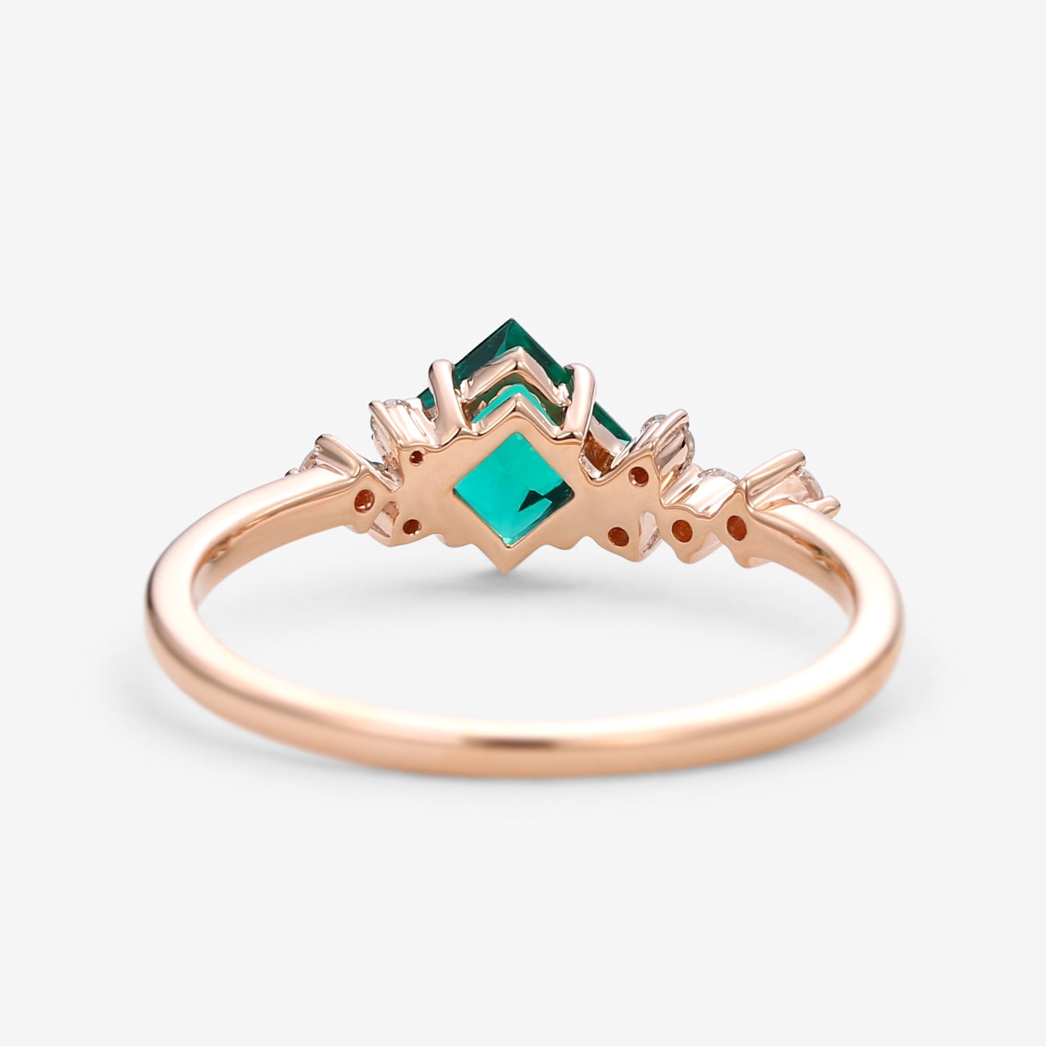 Princess Cut Moss Agate & Moissanite Rose Gold Ring