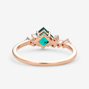 Princess Cut Moss Agate & Moissanite Rose Gold Ring