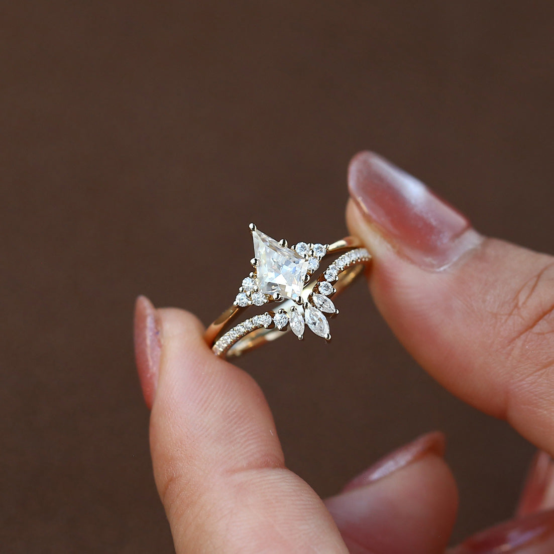 Classic Engagement - Unique Moss Agate Engagement Ring Set 2pcs - Lydia