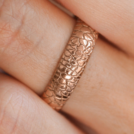 The Armor Ring – Modern Wedding Band with Reptilian Texture