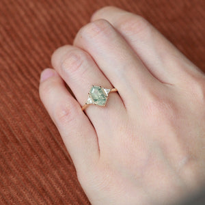 1.5ct Geometric Moss Agate Three-stone Vintage Ring