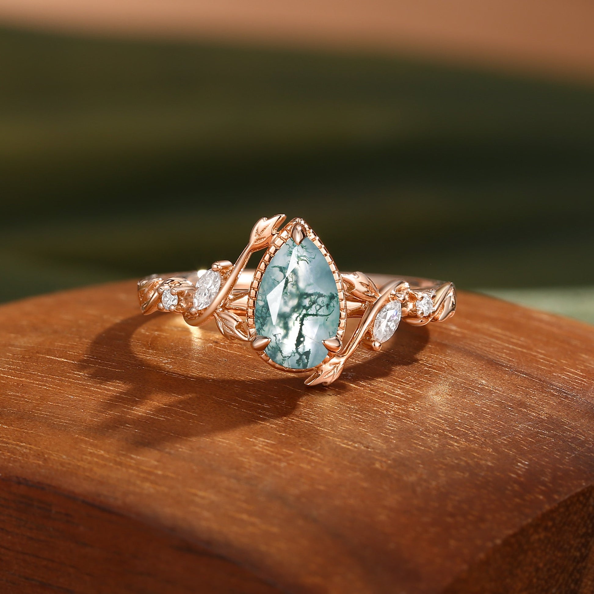 Cranberry Nature Inspired Moss Agate Engagement Ring