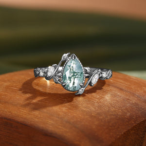 Cranberry Nature Inspired Moss Agate Engagement Ring