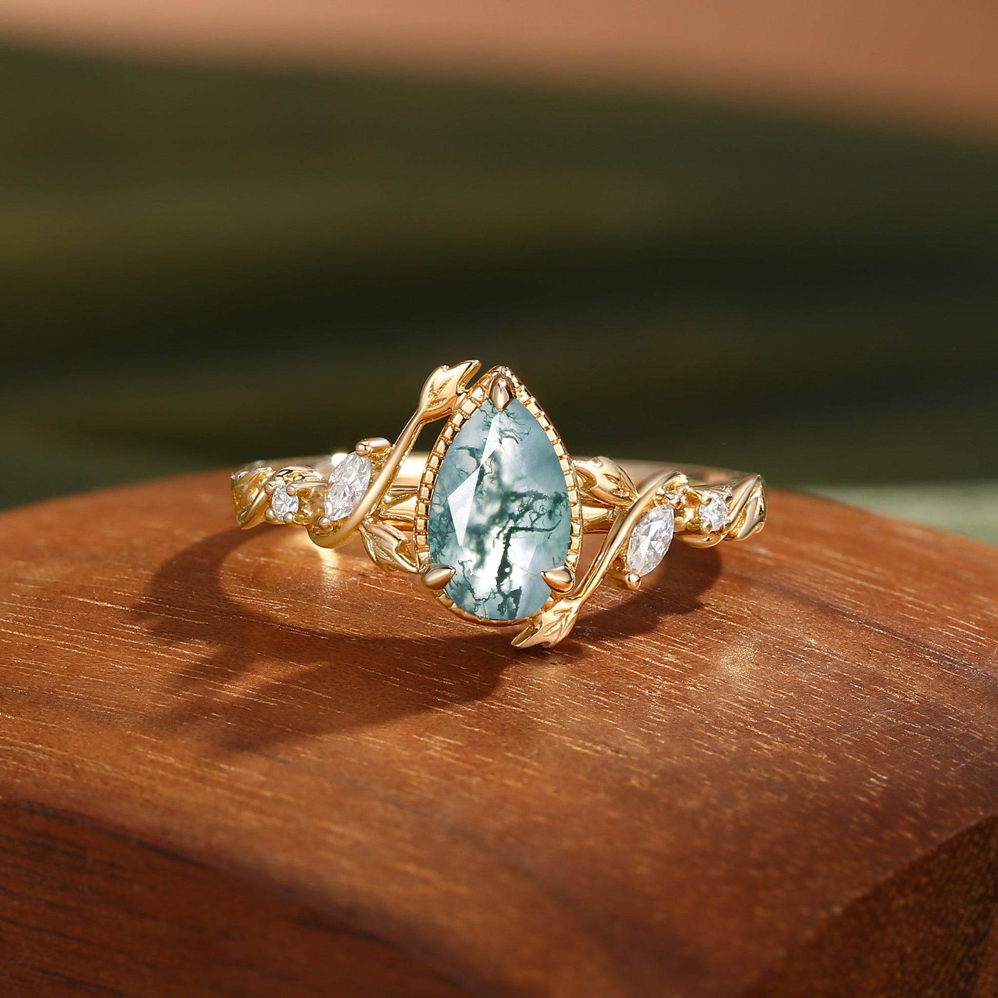 Cranberry Nature Inspired Moss Agate Engagement Ring