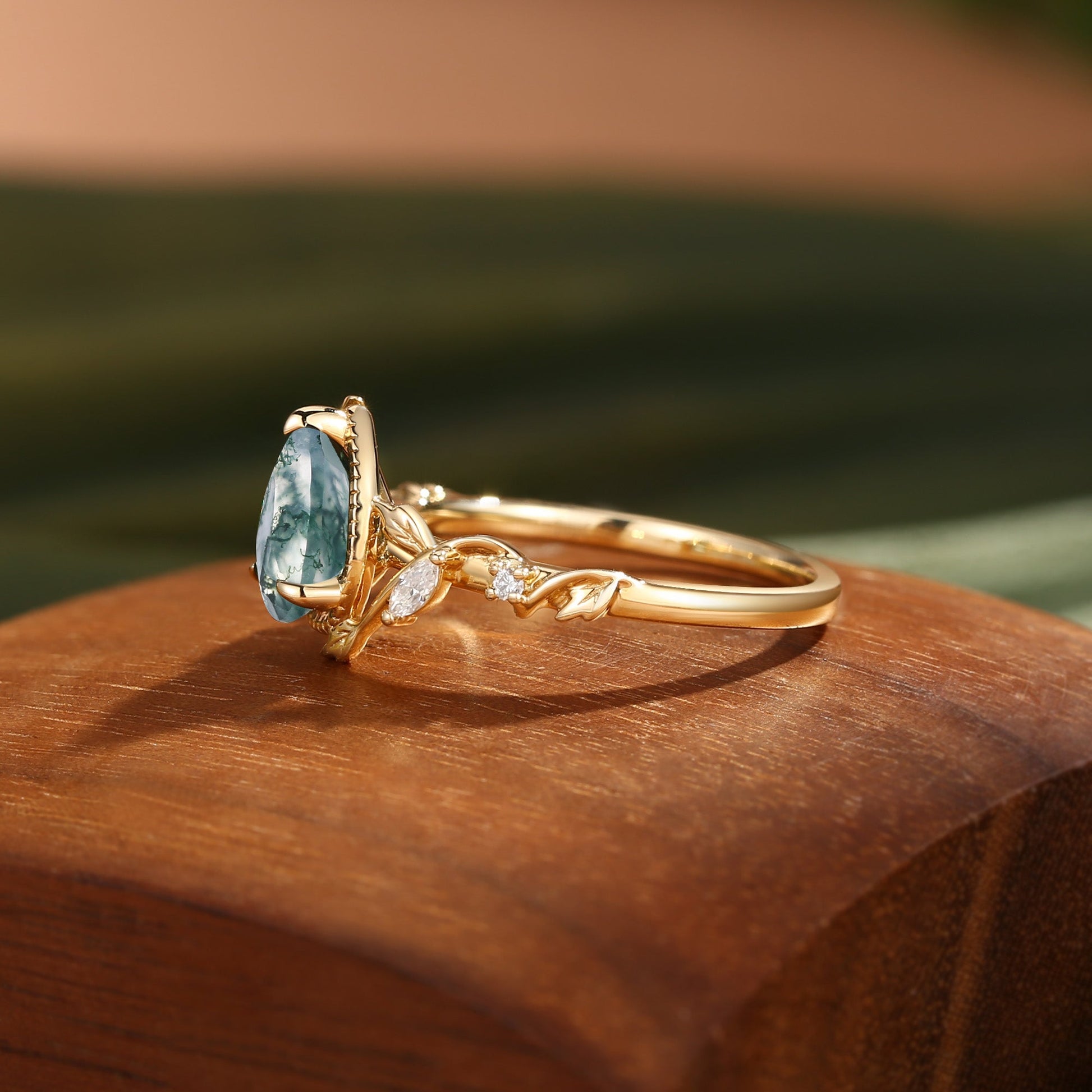 Cranberry Nature Inspired Moss Agate Engagement Ring