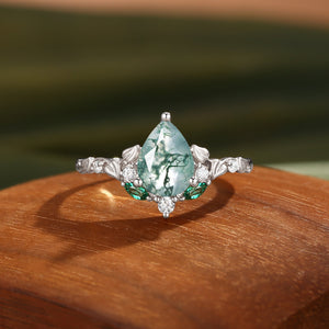 Hedera Heart Leaf Moss Agate Engagement Ring