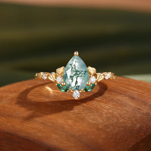 Hedera Heart Leaf Moss Agate Engagement Ring