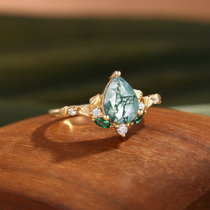 Hedera Heart Leaf Moss Agate Engagement Ring