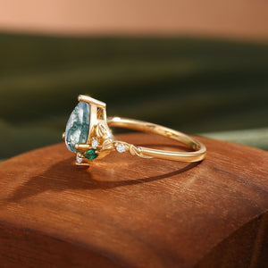 Hedera Heart Leaf Moss Agate Engagement Ring