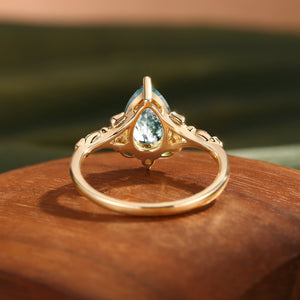 Hedera Heart Leaf Moss Agate Engagement Ring