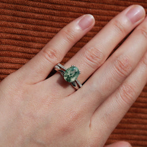 2.0ct Oval Moss Agate Rose Gold Ring Set 2pcs