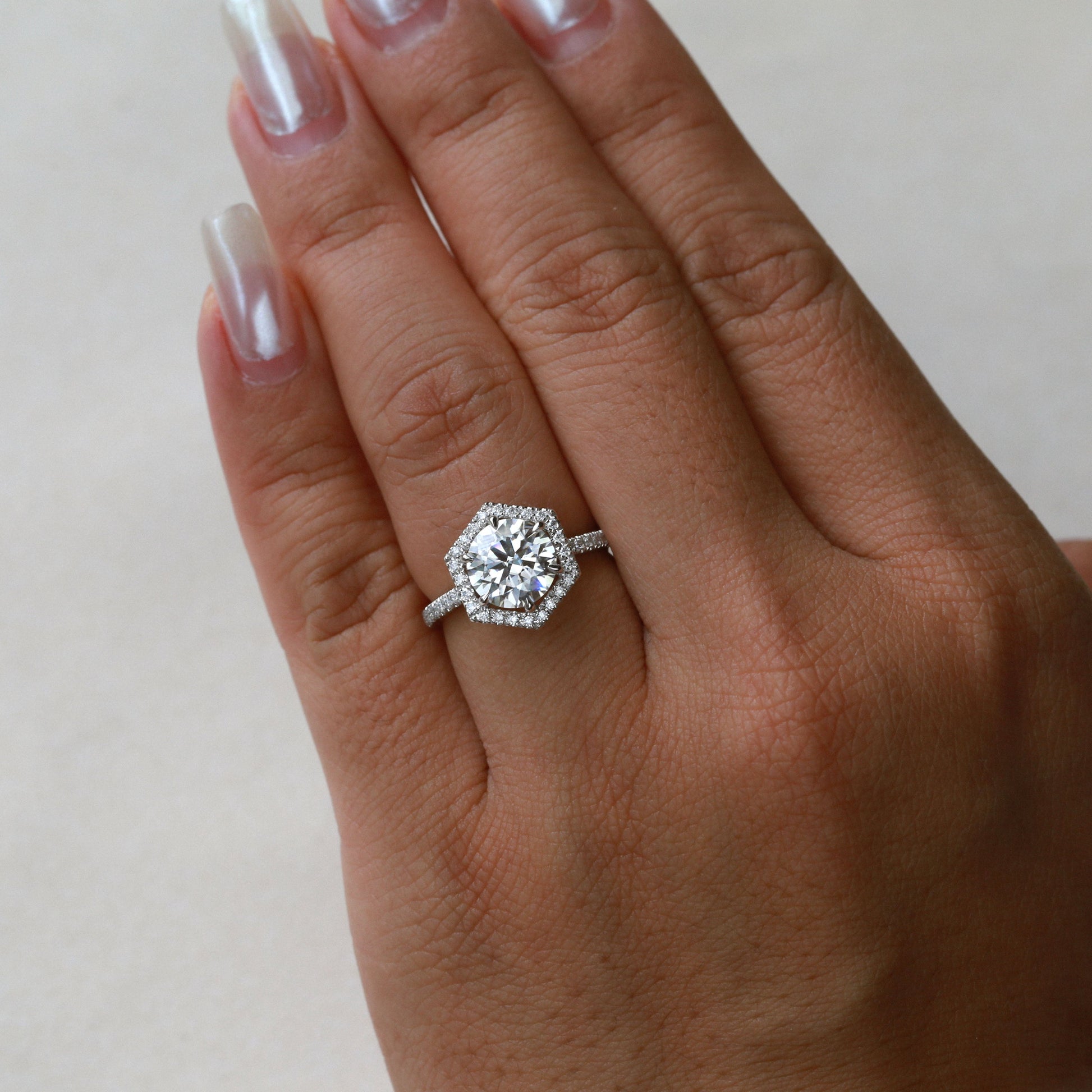 Vintage Hexagon Moonstone & Moissantie Halo Ring
