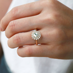 Flower Round Cut Moss Agate Rose Gold Ring