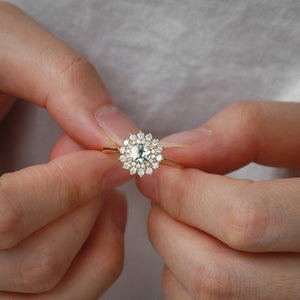 Flower Round Cut Moss Agate Rose Gold Ring