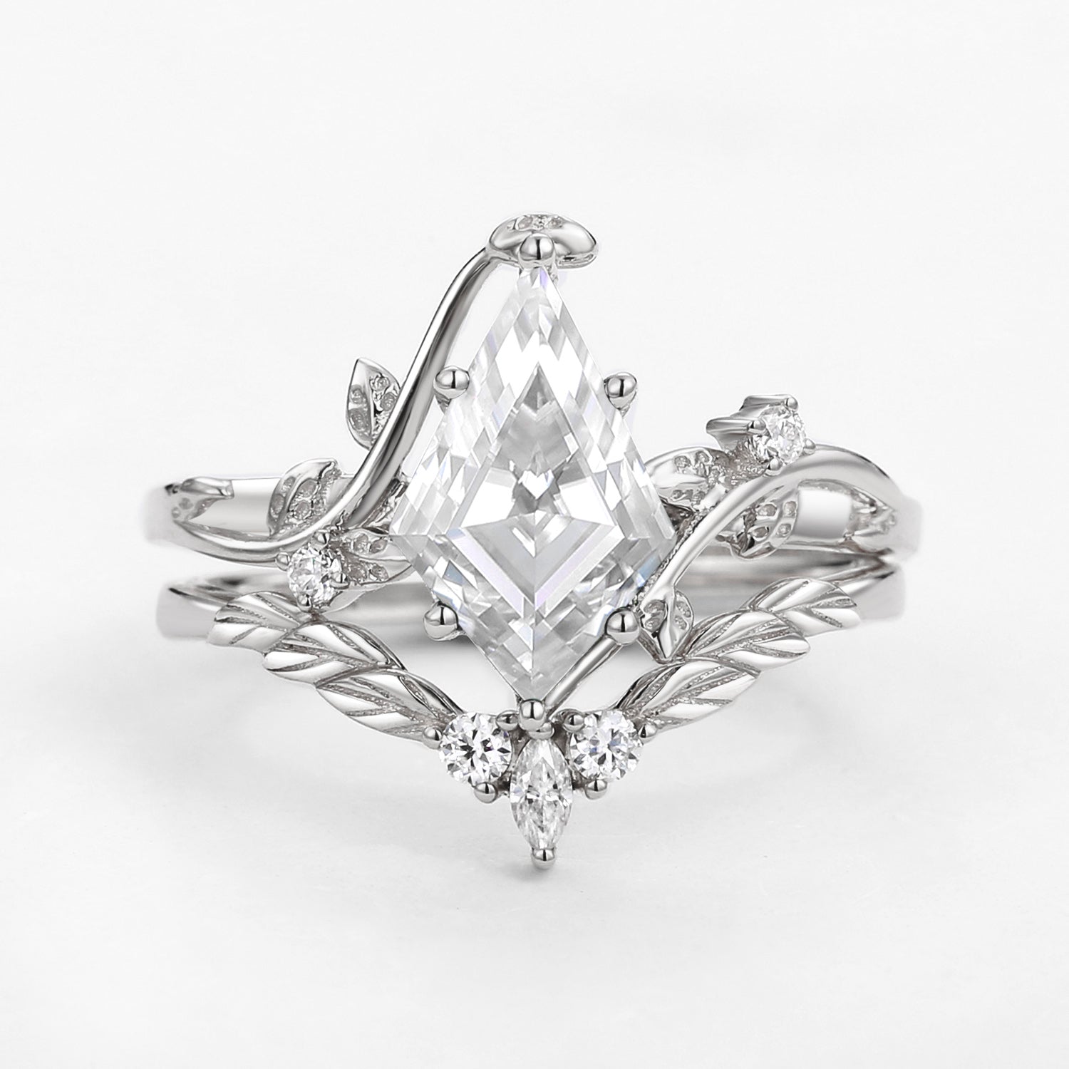 Moss Agate Kite Cut Vine Engagement Ring Set 2pcs - Twigs