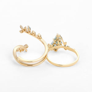 Knight Nature Inspired Kite Cut Moss Agate Cage Leafy Ring 2pcs