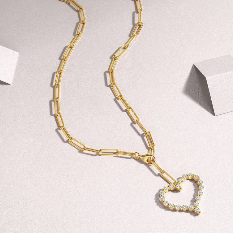 Gold Heart Charm Link Pendant Necklace - Stellaradorn