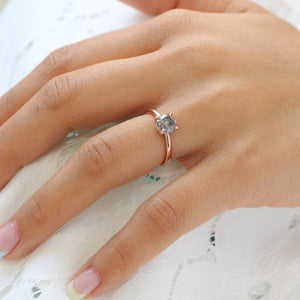 1.62 Ct Large Salt and Pepper Diamond Ring in 14k Rose Gold Low Profile Solitaire Ring, Size 6