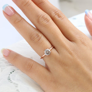 1.62 Ct Large Salt and Pepper Diamond Ring in 14k Rose Gold Low Profile Solitaire Ring, Size 6