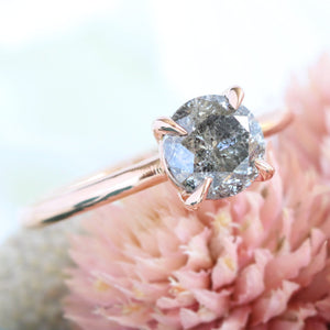 1.62 Ct Large Salt and Pepper Diamond Ring in 14k Rose Gold Low Profile Solitaire Ring, Size 6
