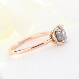 1.62 Ct Large Salt and Pepper Diamond Ring in 14k Rose Gold Low Profile Solitaire Ring, Size 6