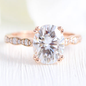 Grace Solitaire 3 Carat Oval Ring Set w/ Moissanite and Large Diamond Curved Band