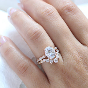 Grace Solitaire 3 Carat Oval Ring Set w/ Moissanite and Large Diamond Curved Band