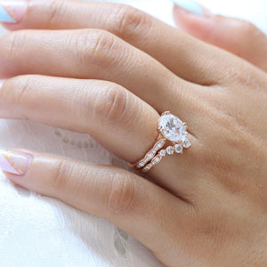 Grace Solitaire 3 Carat Oval Ring Set w/ Moissanite and Large Diamond Curved Band