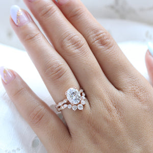 Grace Solitaire 3 Carat Oval Ring Set w/ Moissanite and Large Diamond Curved Band