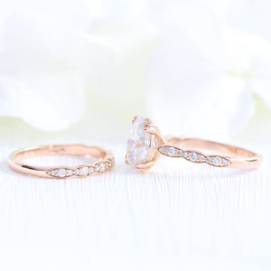Grace Solitaire 3 Carat Oval Ring Set w/ Moissanite and Matching Diamond Band