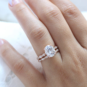 Grace Solitaire 3 Carat Oval Ring Set w/ Moissanite and Matching Diamond Band