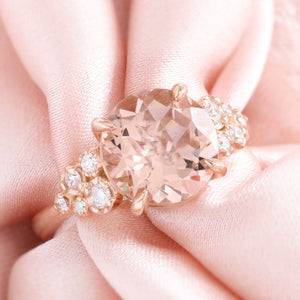 3.36 Ct Large Morganite Diamond Ring in 14k Rose Gold Floral Cluster Ring Size 6.75