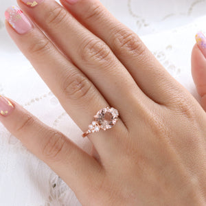 3.36 Ct Large Morganite Diamond Ring in 14k Rose Gold Floral Cluster Ring Size 6.75