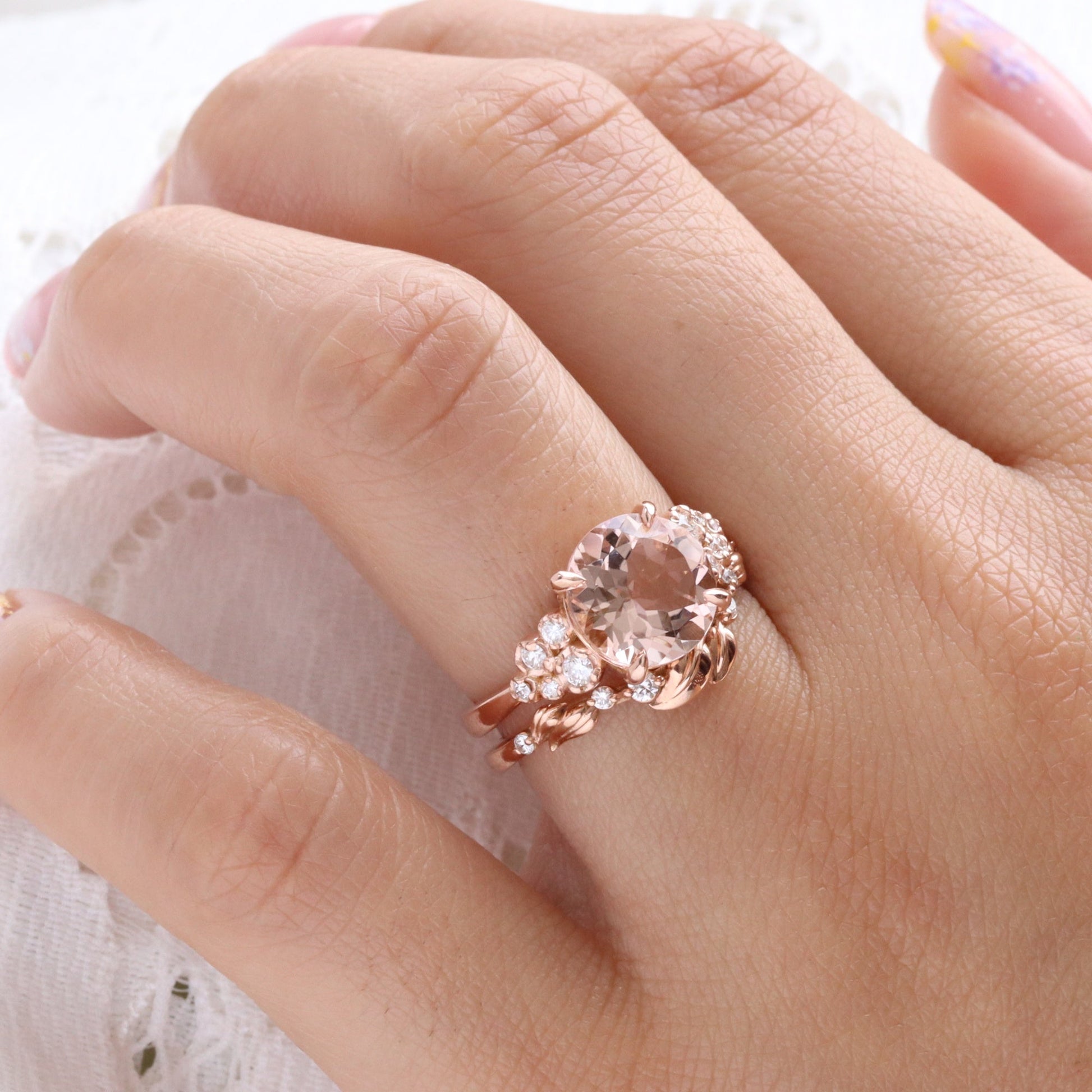 3.36 Ct Large Morganite Diamond Ring in 14k Rose Gold Floral Cluster Ring Size 6.75