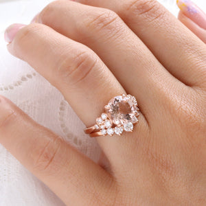 3.36 Ct Large Morganite Diamond Ring in 14k Rose Gold Floral Cluster Ring Size 6.75