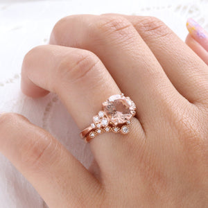 3.36 Ct Large Morganite Diamond Ring in 14k Rose Gold Floral Cluster Ring Size 6.75