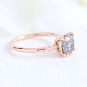 1.54 Ct Large Salt and Pepper Diamond Ring in 14k Rose Gold Low Profile Solitaire Ring, Size 5.5