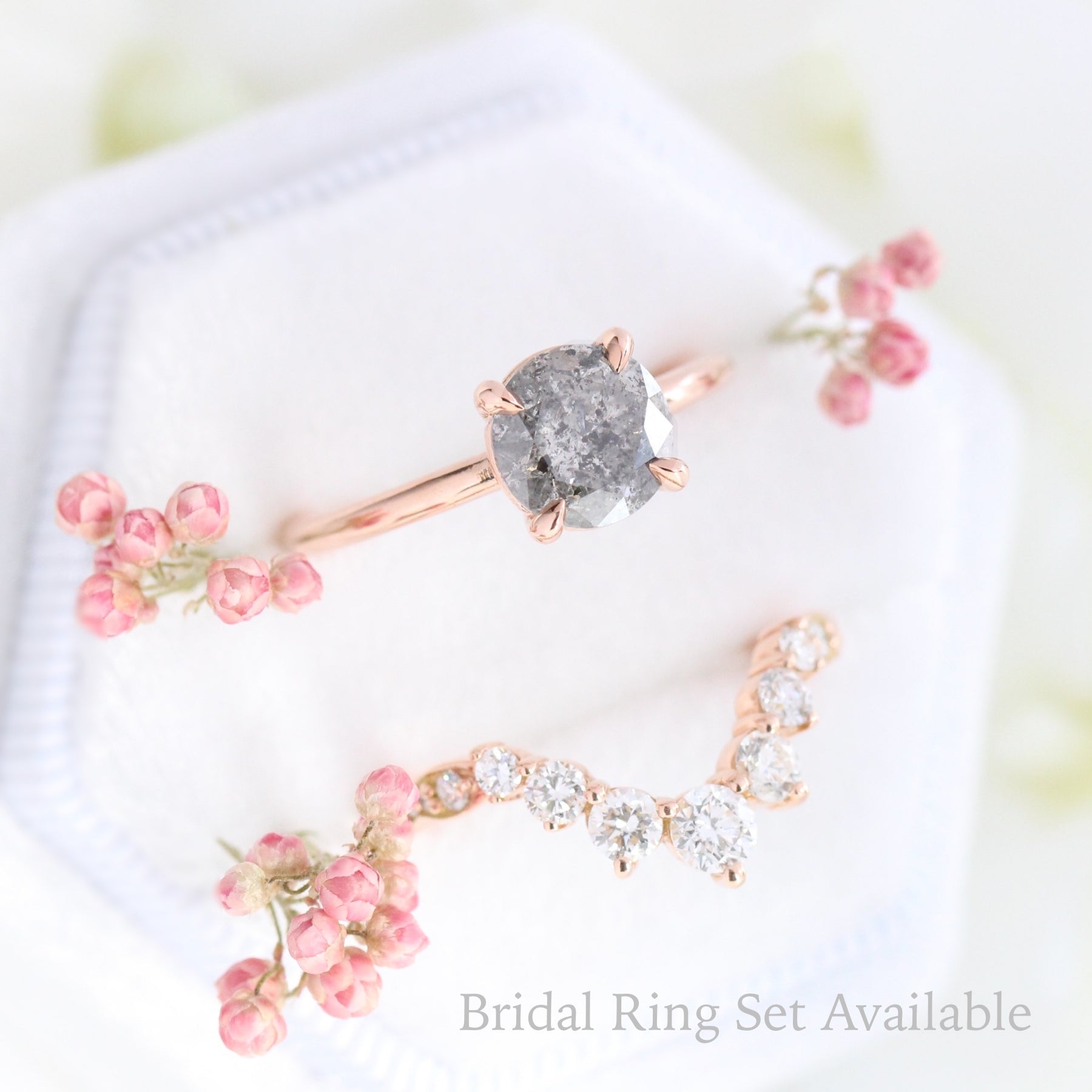 1.54 Ct Large Salt and Pepper Diamond Ring in 14k Rose Gold Low Profile Solitaire Ring, Size 5.5