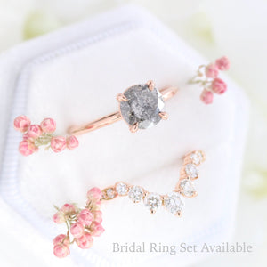 1.54 Ct Large Salt and Pepper Diamond Ring in 14k Rose Gold Low Profile Solitaire Ring, Size 5.5
