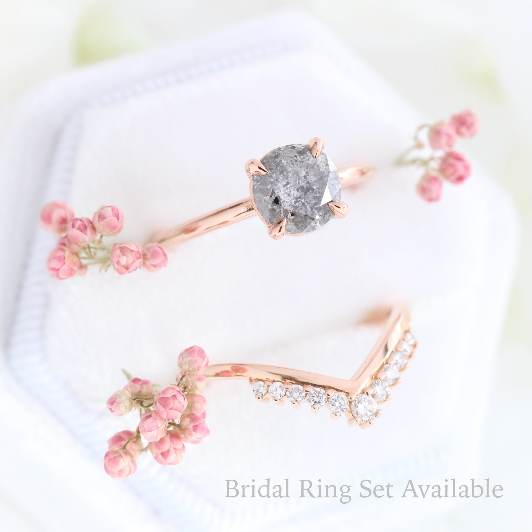 1.54 Ct Large Salt and Pepper Diamond Ring in 14k Rose Gold Low Profile Solitaire Ring, Size 5.5