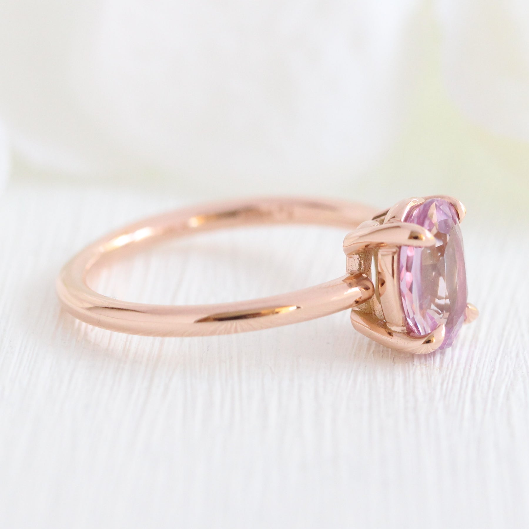 1.90 Ct Oval Lavender Sapphire Ring in 14k Rose Gold Low Profile Solitaire Ring, Size 6.25