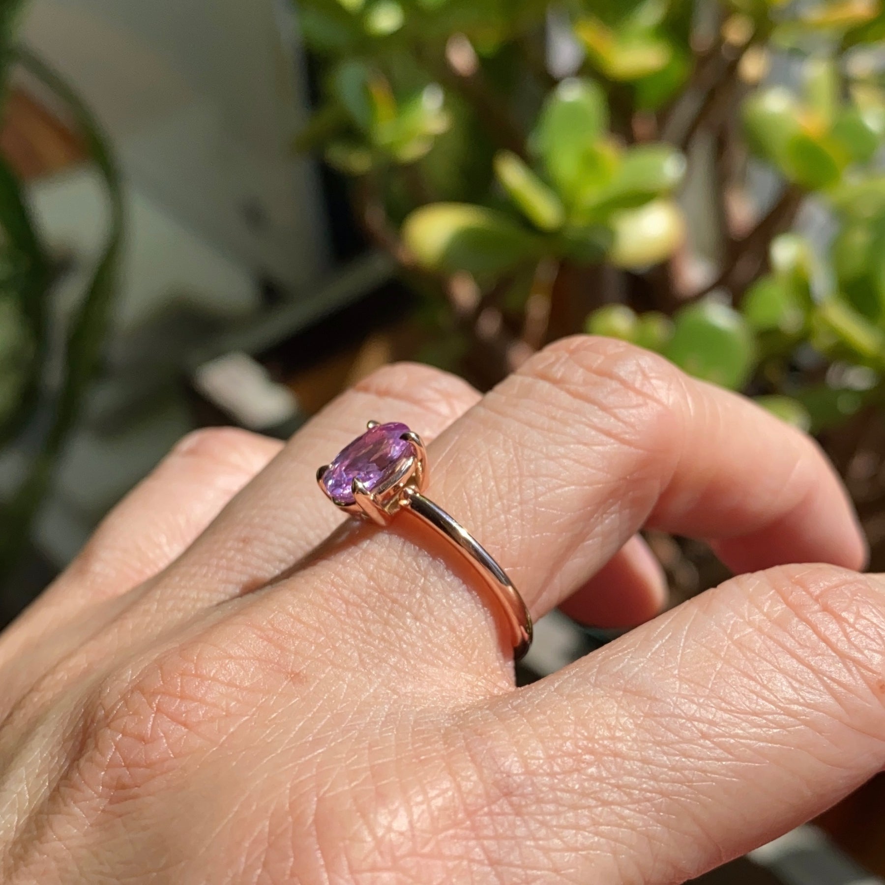 1.90 Ct Oval Lavender Sapphire Ring in 14k Rose Gold Low Profile Solitaire Ring, Size 6.25