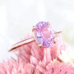 1.90 Ct Oval Lavender Sapphire Ring in 14k Rose Gold Low Profile Solitaire Ring, Size 6.25